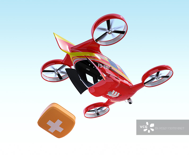 救援无人机投放救援物资的概念图图片素材