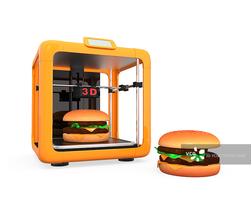 用3D打印机制作汉堡图片素材