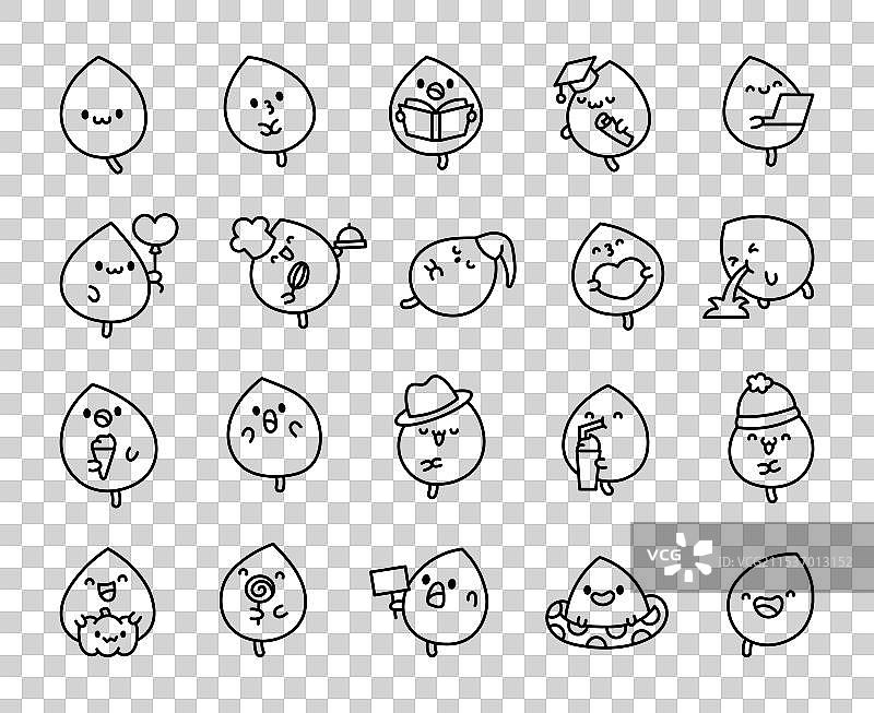 可爱的卡哇伊叶子涂色页图片素材