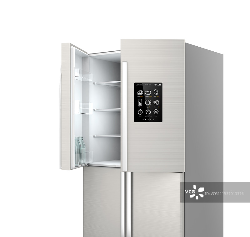 开放冰箱触摸屏上的各种图标，物联网概念图片素材