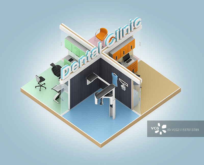 牙科诊所室内图像。原创设计图片素材