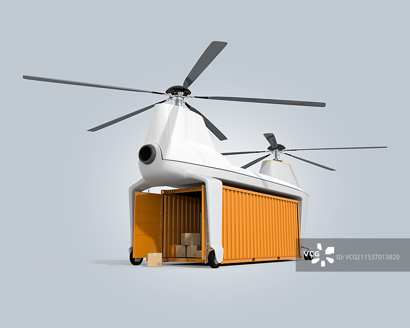 货运无人机在卸货。原创设计图片素材