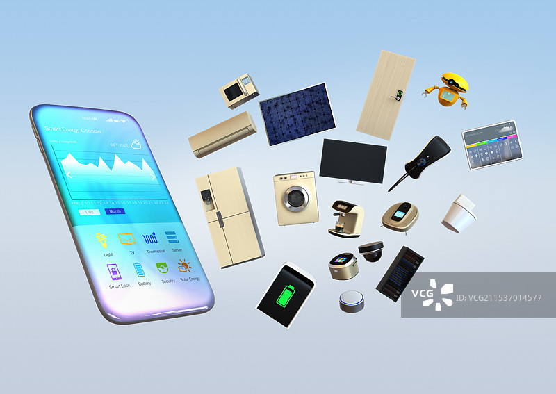 通过智能手机控制和监控家用电器的概念图片素材