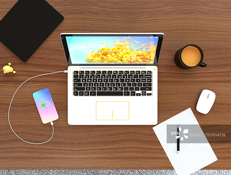 桌子上的笔记本电脑、智能手机和数字平板电脑。商业场景的图像图片素材