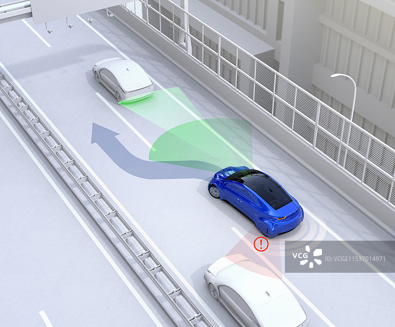 自动驾驶车辆的车道变换和盲点检测支持概念图图片素材