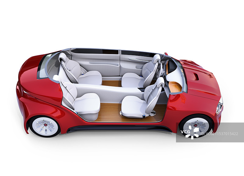 自动电动车的剖面图。前排座椅调整为面向后排座椅。图片素材
