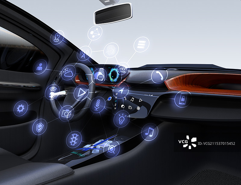 驾驶座上的联网汽车图标集。物联网概念图片素材