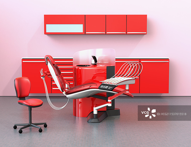 红色主题的牙科办公室内部图像图片素材