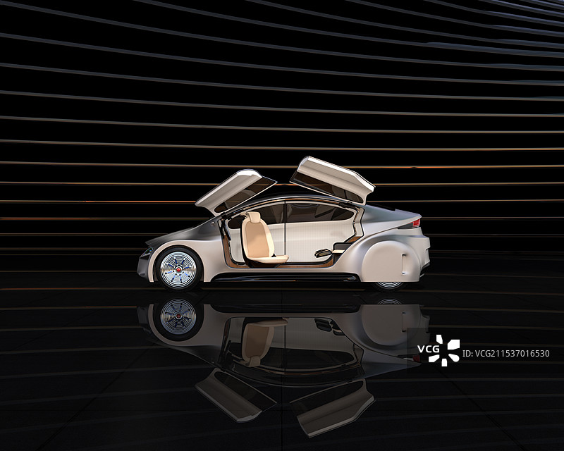 哑光银色的电动车在黑色背景前展示图片素材