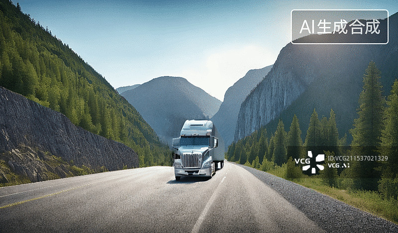 【AI数字艺术】山间公路行驶的卡车图片素材