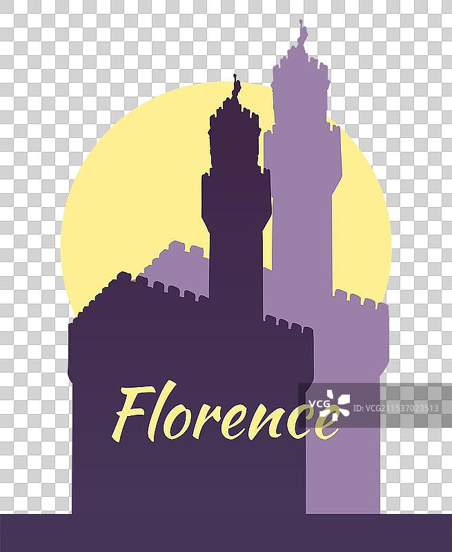 佛罗伦萨的维基奥宫线条艺术画图片素材