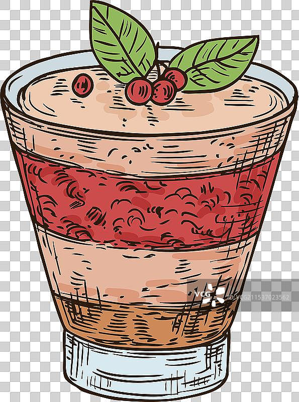 手绘浆果碗中的小点心甜品玻璃杯图片素材