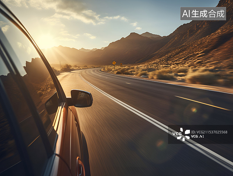 【AI数字艺术】行驶在路上的汽车特写镜头图片素材