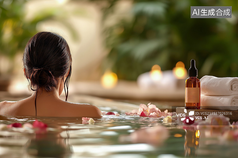 【AI数字艺术】一个泡温泉的美女图片素材