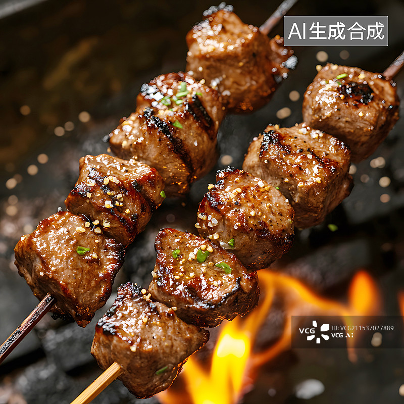 【AI数字艺术】烧烤串特写图片素材