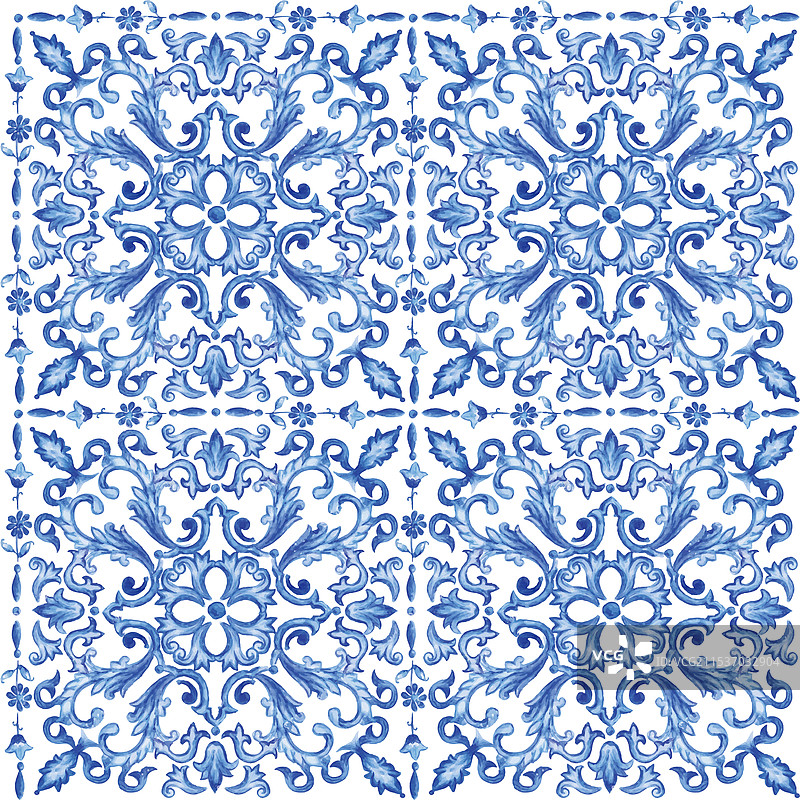 手绘水彩风格青花瓷背景图案图片素材