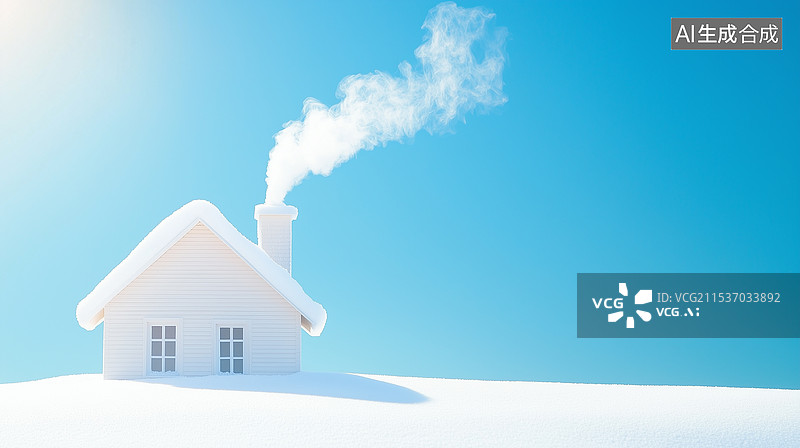 【AI数字艺术】冬日雪地里温暖的小屋图片素材