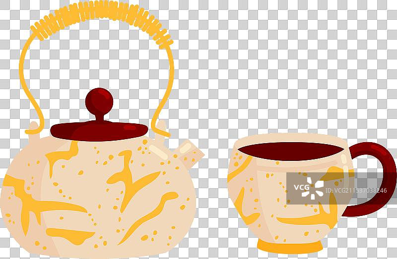 华丽的茶壶图标优雅的陶瓷杯套装图片素材