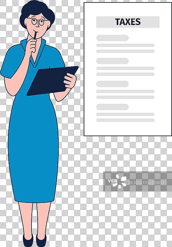 女性填写税务表格和财务预算文件图片素材