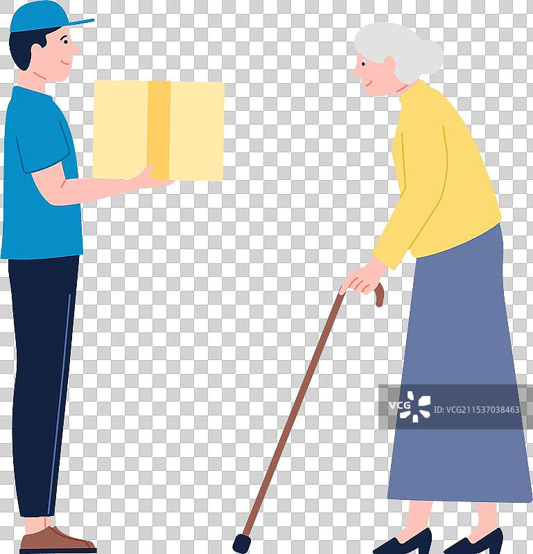 送货员将包裹递给老妇人图片素材