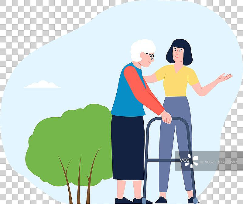 女人和奶奶在户外散步，老年人图片素材