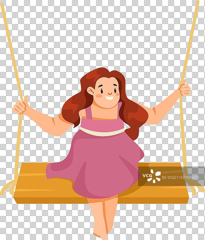 快乐的女孩在绳索秋千上摇摆放松图片素材
