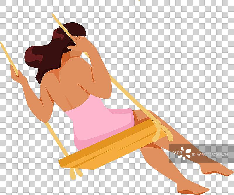 快乐的女人在绳索秋千上摇摆放松图片素材