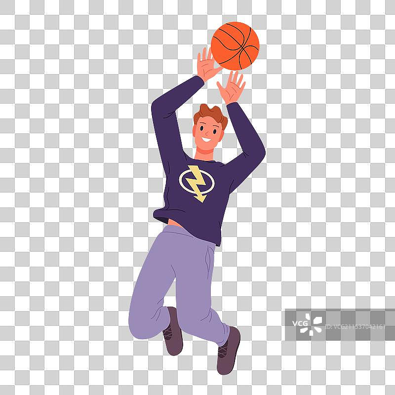 篮球运动员奔跑并高高跳起图片素材