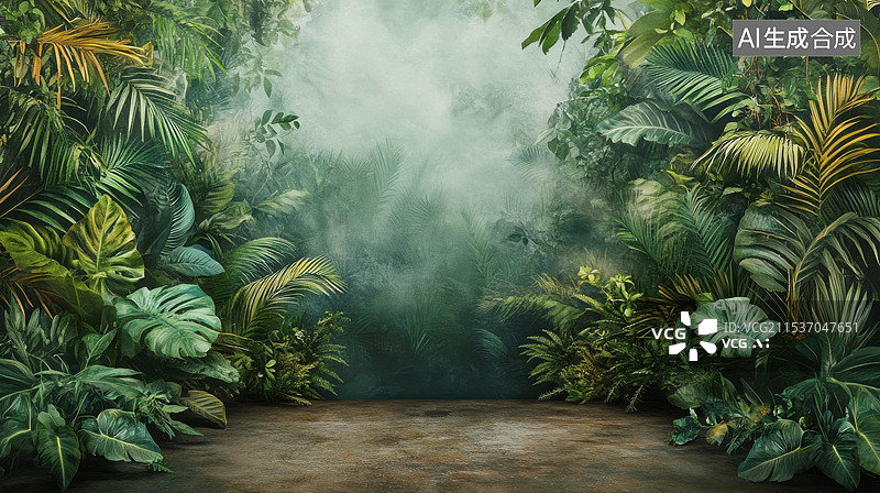 【AI数字艺术】热带雨林背景产品展台图片素材