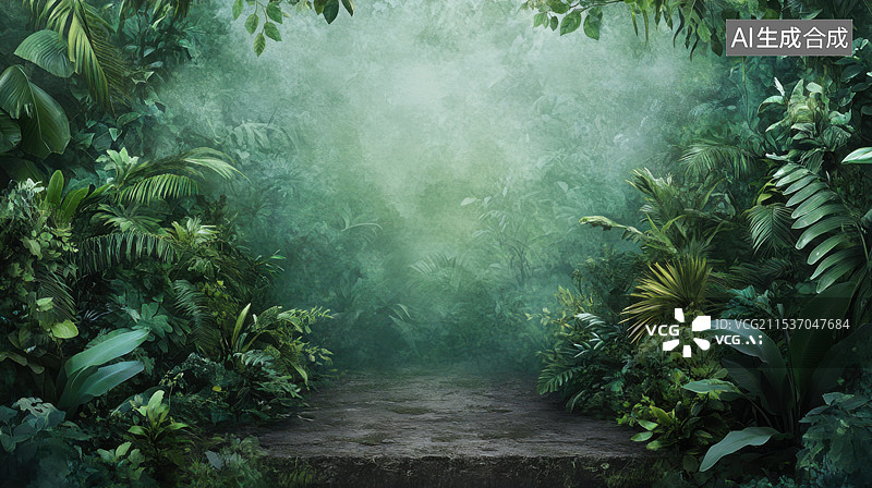【AI数字艺术】热带雨林背景产品展台图片素材