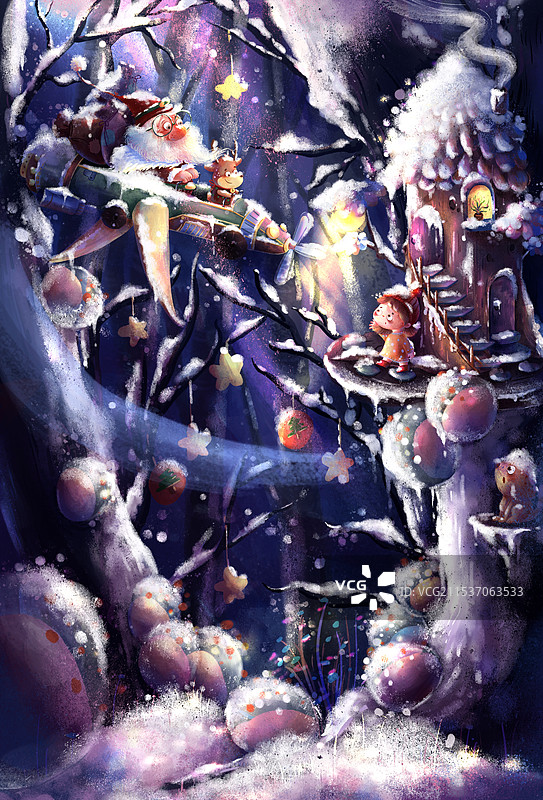 圣诞节下雪氛围插画图片素材