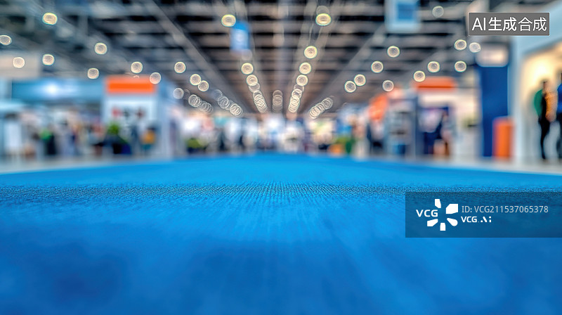 【AI数字艺术】蓝地毯铺设的宽敞明亮的室内会场图片素材