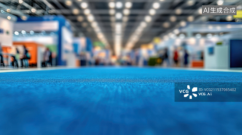 【AI数字艺术】蓝地毯铺设的宽敞明亮的室内会场图片素材