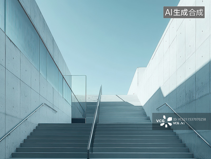 【AI数字艺术】通往蓝天尽头的混凝土楼梯图片素材