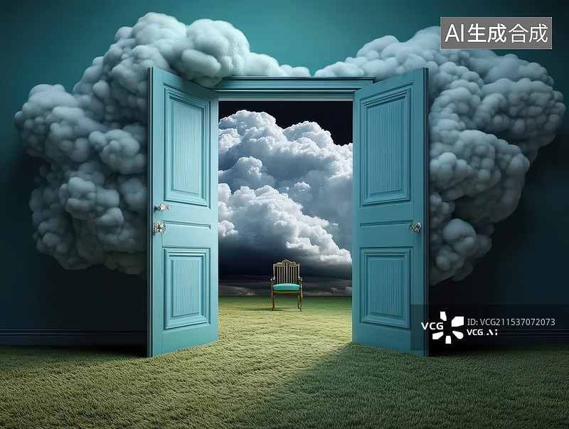 【AI数字艺术】一扇通往云端的门的超现实图像图片素材