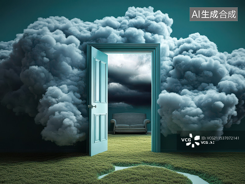 【AI数字艺术】一扇通往云端的门的超现实图像图片素材