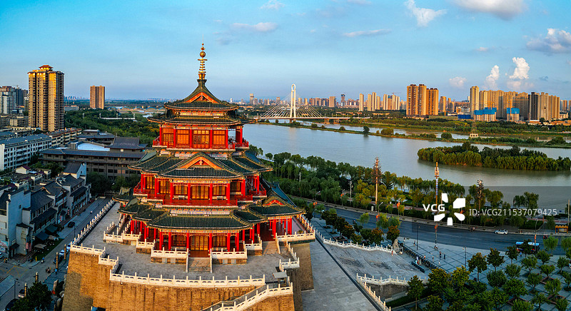 咸阳 古渡公园 渭河大桥 清渭楼广场 咸阳湖 古渡廊桥 统一广场图片素材