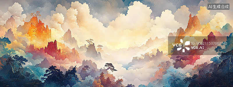 【AI数字艺术】国风高山风景图片素材
