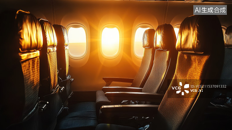 【AI数字艺术】现代豪华舒适的飞机座舱座位内部空间图片素材