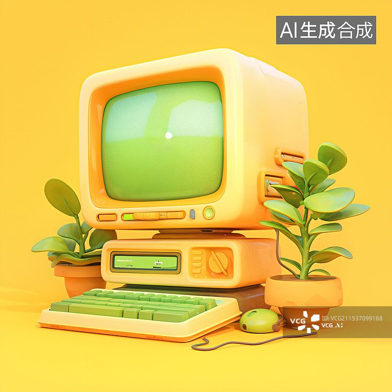 【AI数字艺术】一组复古的电脑图标特写图片素材