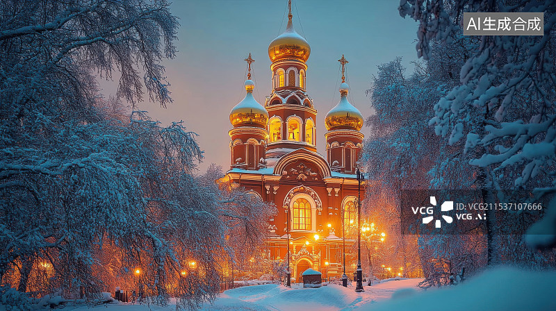 【AI数字艺术】温暖的圣诞节装饰雪景灯光背景图片素材