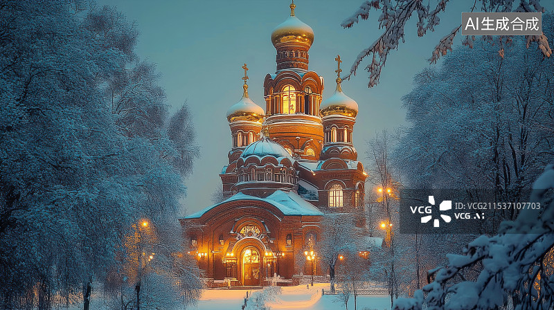 【AI数字艺术】温暖的圣诞节装饰雪景灯光背景图片素材