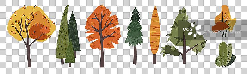 孤立在白色背景上的树木集合图片素材