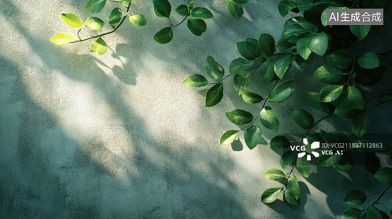 【AI数字艺术】墙角绿色树叶光影背景图片素材