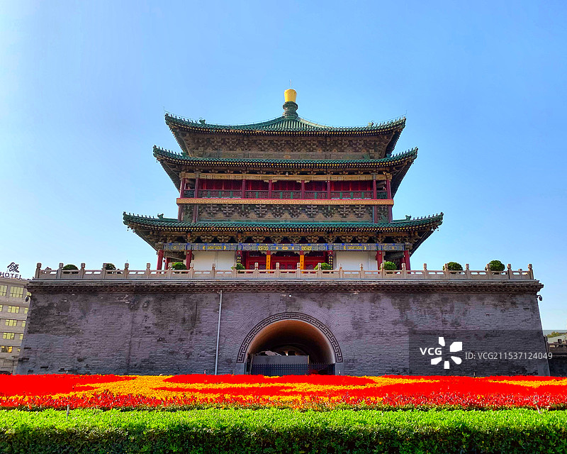 西安著名旅游景点古代建筑钟楼图片素材