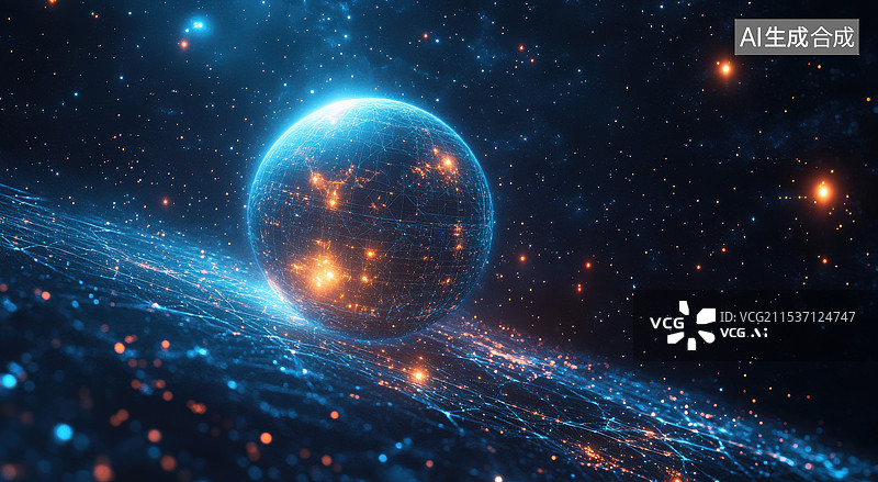 【AI数字艺术】数字地球与科技线条3D渲染概念背景图片素材