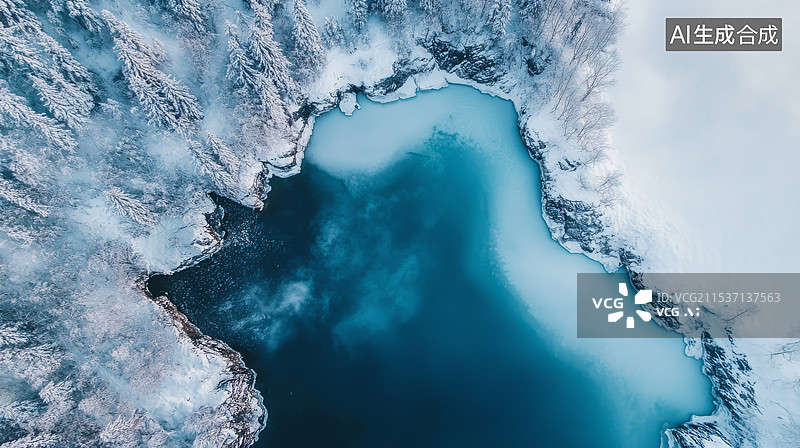 【AI数字艺术】空中俯瞰冬季冻湖景观自然风光图片素材