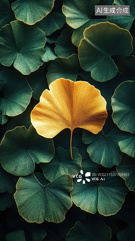 【AI数字艺术】深绿与金黄的交响图片素材