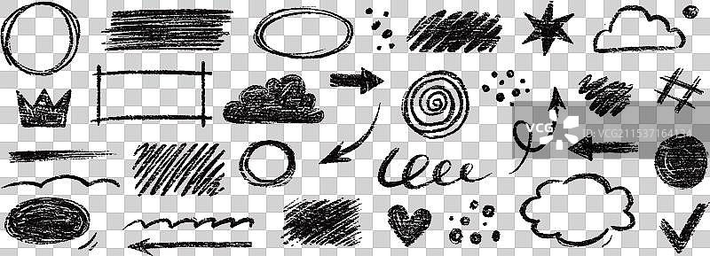 黑板上的涂鸦线条粉笔刷元素集图片素材