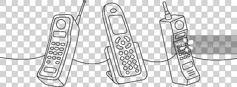 老式电话机一字排开图片素材